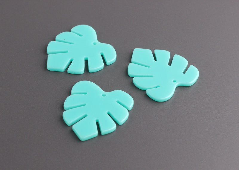 2 Mint Green Leaf Charms, Palm Tree Fronds, Acrylic, 30 x 26mm