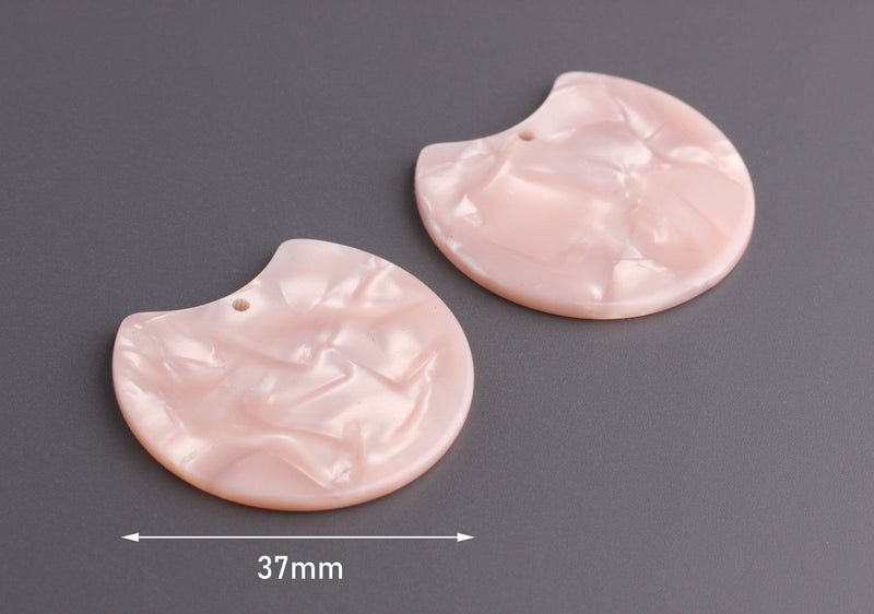 2 Light Pink Acetate Half Moons Earring Parts, Pale Pink Charms, Laser Cut Acrylic Jewelry Findings, Dusty Pink Earring Blank, CN193-37-PK02