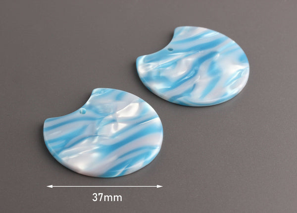 2 Blue Animal Print Beads, Pastel Blue Charms, Light Blue and White Zebra Stripes, Plastic Resin, Flat Acrylic Earring Blanks, CN194-37-U10