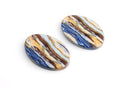 4 Thick Oval Discs with Brown Blue Stripes, Printed Acrylic Earring Blanks, Large Hole Charms, Keychain Blank, Organic Colors, VG039-37-MC06