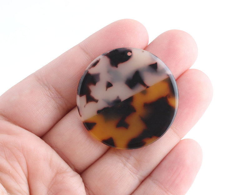 2 Two-Tone Tortoise Shell Discs 35mm, Cellulose Acetate Charms, Dual Colors Original, Resin Material, Acrylic Earring Blanks, CN191-35-2WTT