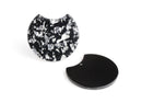 2 Black Half Circle Blanks with Silver Foil Flakes, Silver Glitter Acrylic Pendant, Circle Cutout, Black Tortoise Shell Beads, CN170-37-BKSF