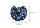 2 Black Acrylic Half Circle with Metallic Blue Foil, Glitter Acrylic Shapes, Resin Blue Flakes, Black Tortoise Shell Pendant, CN171-37-BKUF