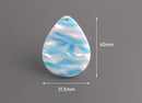 4 Light Blue Teardrop Beads, Blue Stripes, Resin Pendant Large Teardrop Earring Part, Blue Tortoise Shell Acrylic Earring Blank, TD038-40-U10