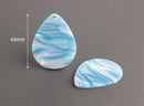 4 Light Blue Teardrop Beads, Blue Stripes, Resin Pendant Large Teardrop Earring Part, Blue Tortoise Shell Acrylic Earring Blank, TD038-40-U10
