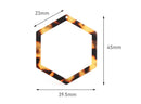 2 Large Hexagon Connectors Rings in Tortoise Shell, Imitation Turtle Shell, Cellulose Acetate, 45mm