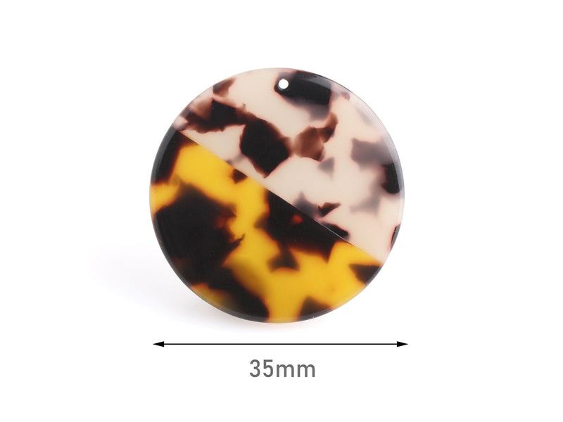 2 Two-Tone Tortoise Shell Discs 35mm, Cellulose Acetate Charms, Dual Colors Original, Resin Material, Acrylic Earring Blanks, CN191-35-2WTT