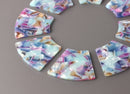 2 Wedge Beads, Blue Watercolor Tortoise Shell with Pink and Yellow, Geometric Skirt Shape, 36 x 30mm