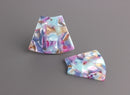 2 Wedge Beads, Blue Watercolor Tortoise Shell with Pink and Yellow, Geometric Skirt Shape, 36 x 30mm