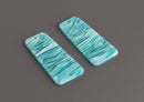 2 Turquoise Green Charms, Trapezoid Shape, Flat Rectangle Beads, Wavy Stripes, Cellulose Acetate, 37 x 19mm