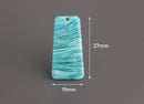 2 Turquoise Green Charms, Trapezoid Shape, Flat Rectangle Beads, Wavy Stripes, Cellulose Acetate, 37 x 19mm