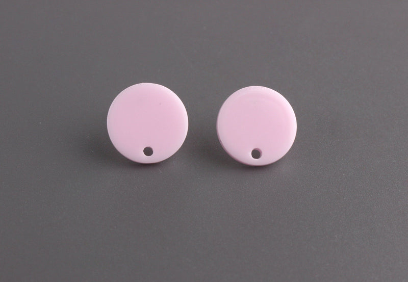 4 Soft Pink Acrylic Stud Earring Blanks, Round Circle Blanks 1mm Hole, Post Ear Stud Components, Light Pastel Pink Dot Studs, EAR076-14-PK11