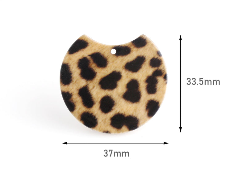 2 Light Brown Leopard Print Beads, Cheetah Print Pendants, Fashion Bead Charms, Printed Acrylic Blanks, Lucite Jewelry Supply, CN196-37-LP01