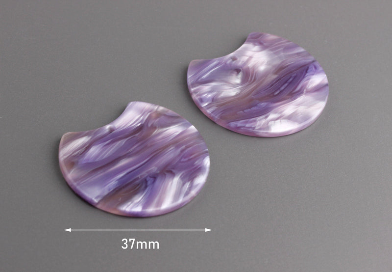 2 Lavender Purple Acetate Charms, Flat Half Circle Finding, Half Moon Pendant, Purple Tortoise Shell Bead, DIY Earring Wedding, CN178-37-PL03