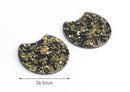 2 Large Black Half Circle Pendant Blank with Gold Foil Flakes, Gold Glitter Acrylic Charm, Monogramming Blank, One Sided Charm, CN179-37-BKGF