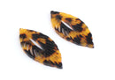2 Large Feather Charms in Tortoise Shell, Cellulose Acetate, 53 x 24.5mm