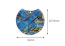 2 Half Circle Findings in Blue Gold Marble Resin, Colorful Acrylic Earring Blanks, Acrylic Pour Jewelry, Flat Circle Discs, CN199-36-IM05