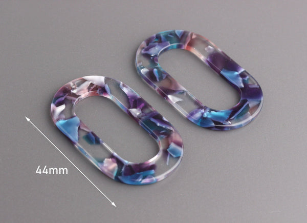 2 Flat Oval Ring Loops, 44 x 27.5mm, Beautiful Tortoise Shell Jewelry Supply, Acrylic Clear Purple Marble Resin Earring Dangle, VG040-44-PL05