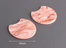 2 Peach Acrylic Beads, Pink Resin Charm, Half Circle Blank Earring Finding, Large Crescent Moon Circle Tortoise Shell Pendant, CN181-37-PK08