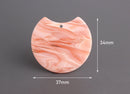 2 Peach Acrylic Beads, Pink Resin Charm, Half Circle Blank Earring Finding, Large Crescent Moon Circle Tortoise Shell Pendant, CN181-37-PK08