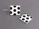 4 White Flat Square Blanks with Small Black Dots, Polka Dot Acetate Jewelry Making Supply, Flatback Resin Stud Earring Blank, LAK040-22-WDOT