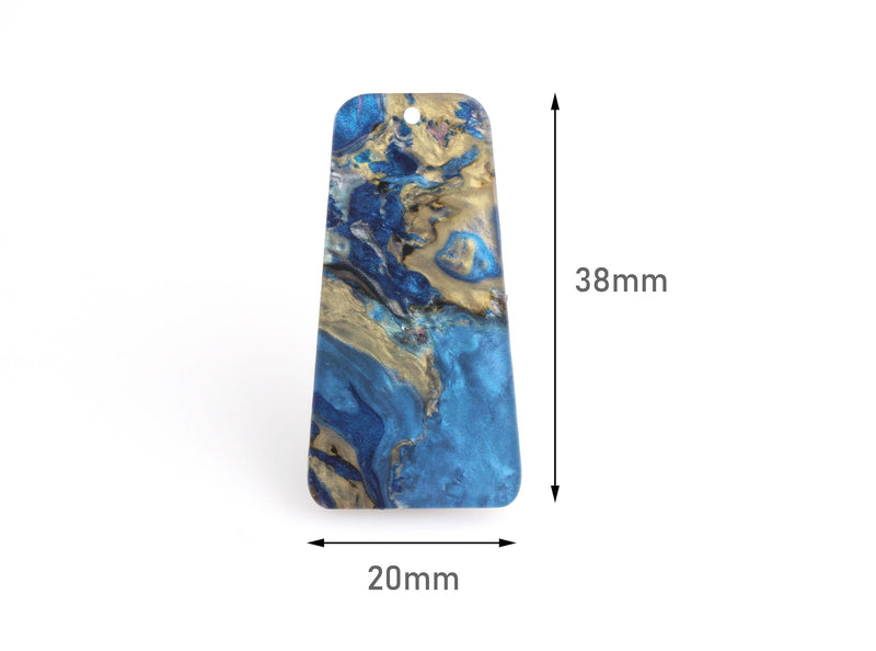2 Trapezoid Charms in Blue Gold Marble, Mismatched Earring Findings, Flat Rectangle Charm, Acrylic Earring Blanks, Map Beads, DX082-38-IM05