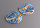 2 Half Circle Earring Findings in Blue Pink Marble, Acrylic Pour Jewelry, Mismatched Earring Components, Marbled Resin Beads, CN204-36-IM04