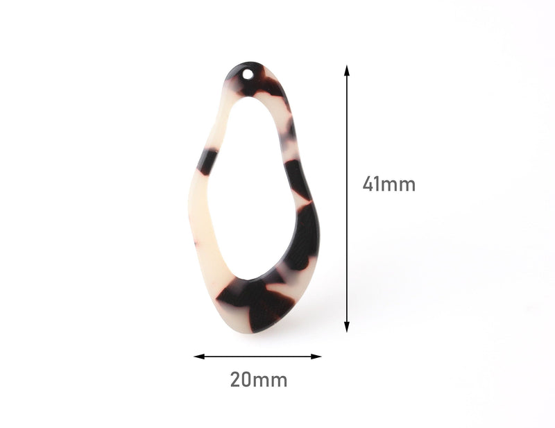 4 Free Form Pendants in Blonde Tortoise Shell, Organic Shape, Irregular Oval Earring Charm, Acetate, 41 x 20mm