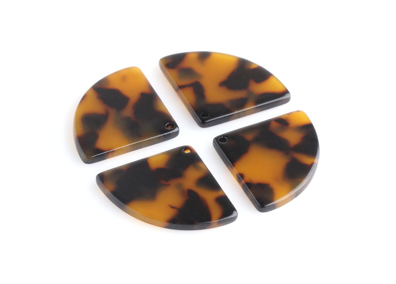 4 Small Wedge Beads in Tortoise Shell, Quarter Circle, Fan Shape Charms, Acetate, 29 x 21.75mm
