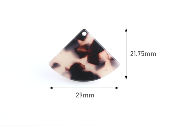 4 Small Wedge Beads, White Tortoise Shell, Quarter Circle, Hand Fan Shape Pendant, Curved Triangle Dangles, Geometric Charms, CN207-29-WT