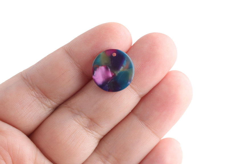 4 Round Earring Blanks 15mm, Purple Green Turquoise, Craft Jewelry Supplies, Geometric Charms, Tortoise Shell Pattern Bead, CN211-15-GXY2