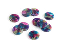 4 Round Earring Blanks 15mm, Purple Green Turquoise, Craft Jewelry Supplies, Geometric Charms, Tortoise Shell Pattern Bead, CN211-15-GXY2