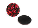 4 Black Acrylic Circle Blanks with Red Confetti Glitter, Big Sparkly Red Glitter Resin Bead, Black Tortoise Shell Circle 35mm, CN188-35-BKRF