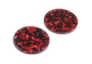 4 Black Acrylic Circle Blanks with Red Confetti Glitter, Big Sparkly Red Glitter Resin Bead, Black Tortoise Shell Circle 35mm, CN188-35-BKRF