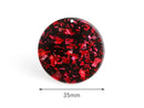 4 Black Acrylic Circle Blanks with Red Confetti Glitter, Big Sparkly Red Glitter Resin Bead, Black Tortoise Shell Circle 35mm, CN188-35-BKRF