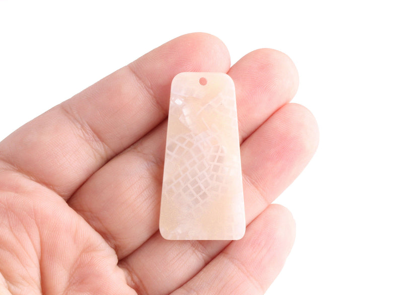 2 Pearl White Snakeskin Beads, Reptile Crocodile Skin Pattern, Flat Rectangle Charm, Resin Jewelry, Acrylic Earring Blank, DX086-39-W09