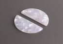 2 Half Circle Findings in Ice Crystal White, Semi-Circle Shape, Cellulose Acetate, 37 x 18mm