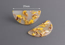 2 Semi Circle Pendants, Translucent Yellow Tortoise Shell, Cellulose Acetate, 37 x 18mm