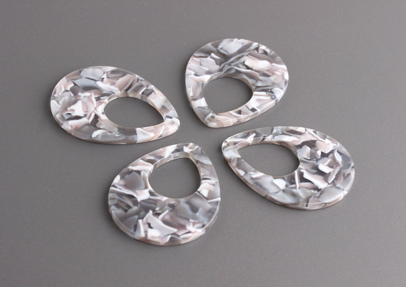 4 Dove Grey Tortoise Shell Earring Components, Resin Pendants, Dangle Drop Beads, Open Teardrop Charm, Acrylic Earring Blanks, TD053-38-GY01
