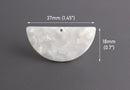 2 White Pearl Semi Circle Pendants, Cellulose Acetate, 37 x 18mm