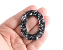 2 Black Glitter Acrylic Beads, Silver Foil Leaf Flakes, Big Oval Ring Pendant, Acrylic Earring Blanks 1 Hole, Sparkly Jewelry, VG043-49-BKSF