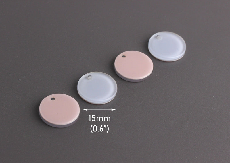 4 Small Circle Discs, 15mm, Baby Blue Light Pink, 0.5" Inch Round Charms, Gender Reveal Jewelry Findings, Layer Resin Charms, CN220-15-2UPK