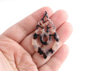 2 Blonde Tortoise Shell Beads with Fretwork Cut Outs, 1mm Hole, Cellulose Acetate Charms, Boho Chandelier Earring Findings, XY018-52-WT