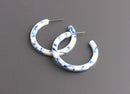 Delft Blue Tortoise Shell Hoop Components, 1 Pair, Acrylic Hoop Earring Parts, Something Blue for Bride, Thin Dainty Earring, EAR075-30-WU01