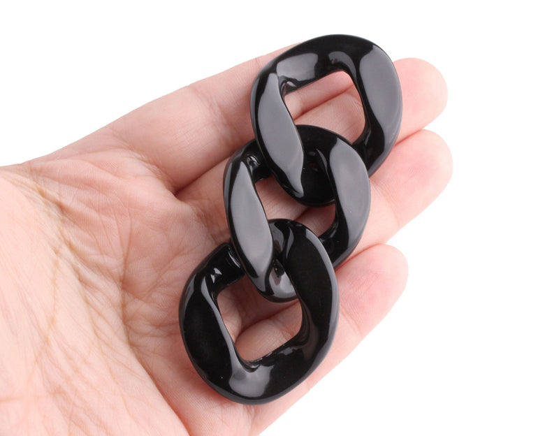 1ft Glossy Black Acrylic Chain Links, 40mm, Extra Large, For Big Cuban Bracelets