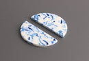 2 Delft Blue Half Circle Findings, White Acrylic Links 2 Holes, Half Moon Necklace Blank Connectors, Chinoiserie Jewelry, CN222-37-WU01