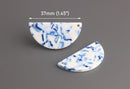 2 Delft Blue Half Circle Findings, White Acrylic Links 2 Holes, Half Moon Necklace Blank Connectors, Chinoiserie Jewelry, CN222-37-WU01