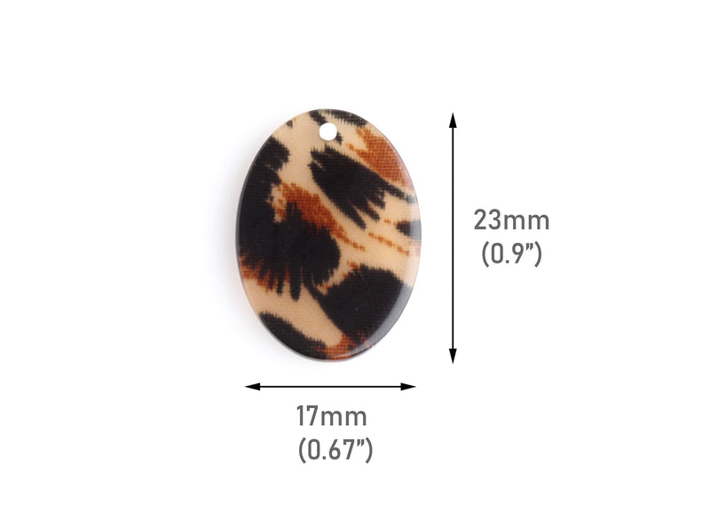 4 Animal Print Beads, Oval Charms, African Safari Pattern, Brown Leopard Print Jewelry, Acrylic Earring Blanks, VG046-23-LP04