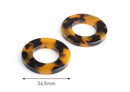 2 Round Circle Ring Dangles, Washer Charms, Acrylic Earring Drops, 4mm Thick Plastic Links, Tortoise Shell Jewelry Components, RG077-35-TT