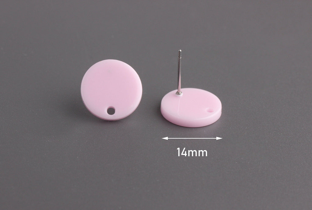4 Soft Pink Acrylic Stud Earring Blanks, Round Circle Blanks 1mm Hole